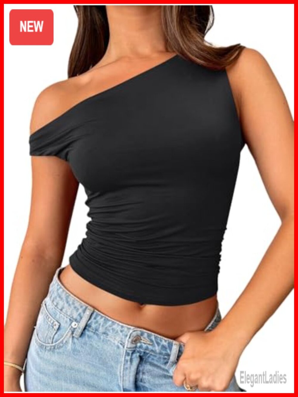 Off Shoulder Crop Tank Top Buttery Soft Stretch Asymmetrical Y2K